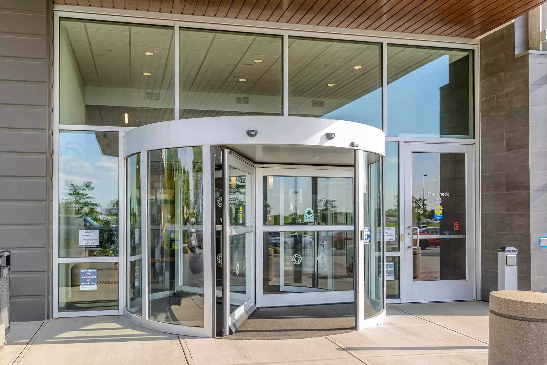 Medical office with large revolving doors